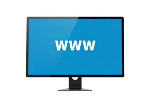 Computer monitor displaying www text, internet website concept, screen technology, isolated vector illustration, isolated on transparent background