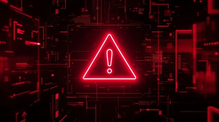 Red alert warning sign on digital background for cyber security and system error notification concept