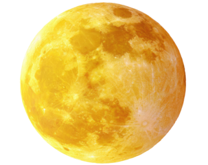 Glowing golden orb depicting lunar surface detail against a void, bright and full