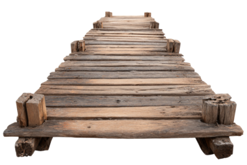 Perspective view of a wooden pier or walkway extending forward against a black backdrop