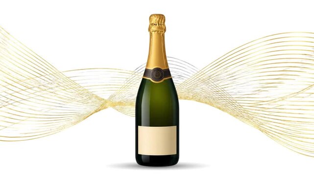 Elegant sparkling wine bottle on a festive golden background, perfect for celebrations and luxury events
