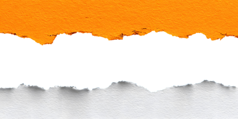 Abstract textured graphic design featuring torn paper layers in orange black and white isolated on transparent background