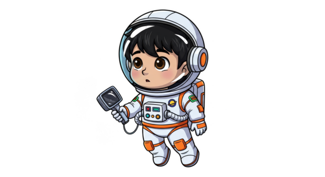 Boy Astronaut Floating with Scanner Device