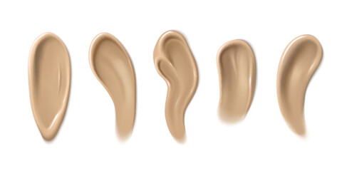 Foundation swatch with creamy texture and brush stroke - realistic cosmetic smear of liquid concealer blend. Makeup beige foundation sample with smooth skin tone color for beauty product display.