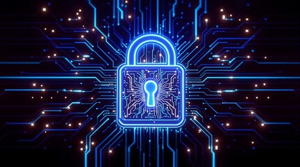 Cyber security concept digital lock with circuit board technology for data protection online safety