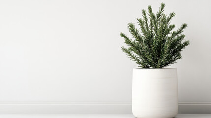 Small potted evergreen plant with soft lighting and minimal mood