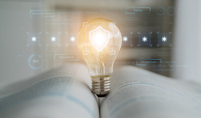 A concept of an advanced cybersecurity system. The futuristic interface shows a multi-factor authentication process using a secure password or PIN for enhanced data protection. Fermion