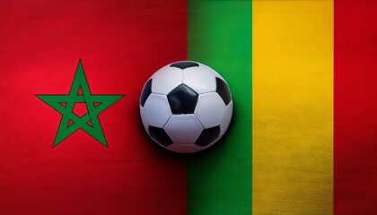 soccer ball between morocco and mali flag on each side background