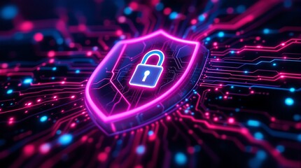 Cyber security shield lock digital protection technology network safety system secure data privacy concept
