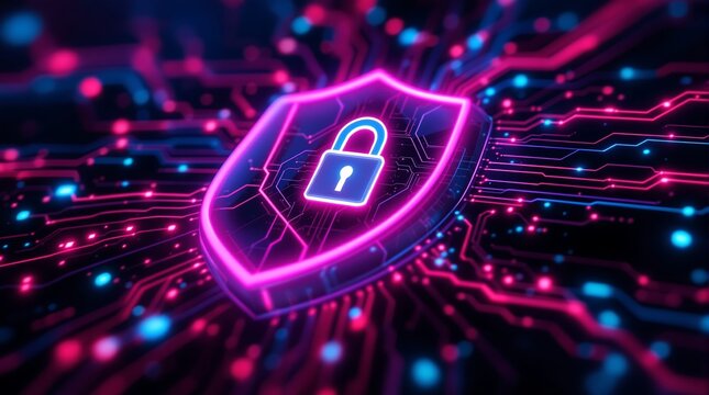 Cyber security shield lock digital protection technology network safety system secure data privacy concept