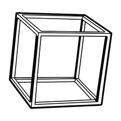 Outline of an open cube frame in perspective