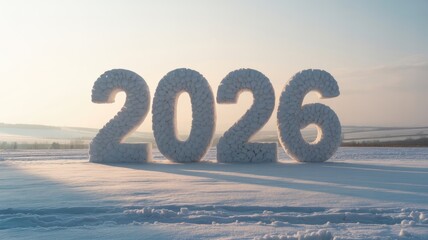 Year 2026 in bold grey 3d numbers on an icy background