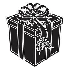 Chrisrtmas gift box with ribbon bow silhouette strong black