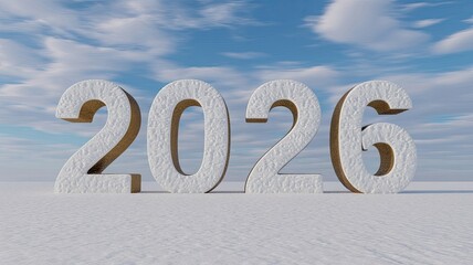 2026 in bold, white, block letters on a winter landscape