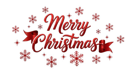 Sparkling red merry christmas text with festive snowflakes