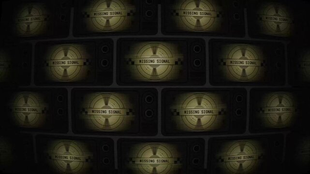 Missing signal vintage tvs show static test patterns a lost broadcast era now long gone. Suitable for retro design projects and nostalgic themes.