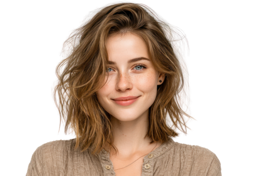 Portrait of serene woman :A stunning woman exudes serenity, her captivating gaze, and the natural beauty of her face create a moment of intimate connection. and highlights the person's unique charm.