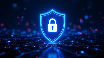 Cyber security concept with shield and padlock for data protection and network security online safety