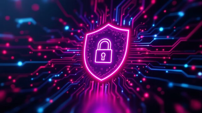 Explore cyber security protection with padlock shield for data privacy and network safety concept art