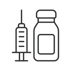 Vaccination, icon in line design. vaccination, public health, immunization, vaccine, syringe, dose, prevention on white background vector. Vaccination editable stroke icon