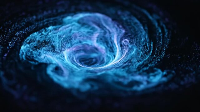 Close-up slow motion shot of small luminous particle cloud swirling and oscillating in fluid dark environment creating dynamic energy field microscopic, sciencefiction, darkbackground