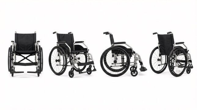 Modern wheelchairs providing accessibility and mobility support on white background for better living aids