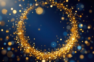 Abstract golden bokeh ring on dark blue background