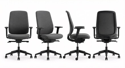 Obraz premium Modern ergonomic office chair in various views for your sophisticated workspace design needs today
