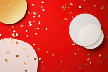 Abstract red background with gold and white elements