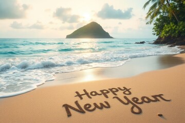 Beachfront new years greeting