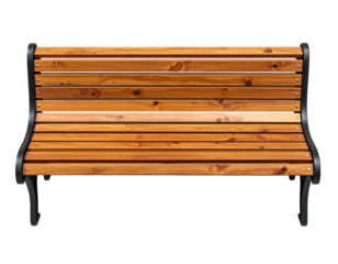 Wood bench with black metal frame isolated on black