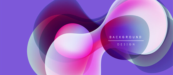 Abstract flowing shapes, purple backdrop. Gradient colors blend, creating dynamic visual effect. Modern design element.