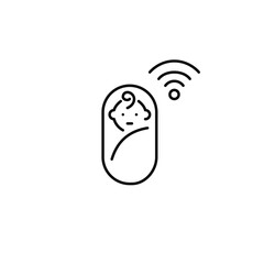 Swaddled baby and wi-fi. Sleep tracker, camera and monitor. Pixel perfect, editable stroke vector icon