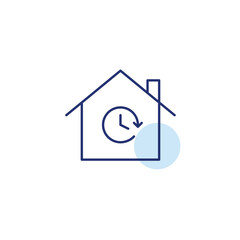 House and clock symbol inside. Real estate scheduled maintenance, smart home. Mortgage or rent deadlines. Pixel perfect, editable stroke vector icon