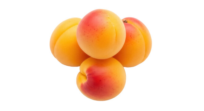 Pile of four ripe apricots isolated PNG, fresh summer stone fruits on transparent background for healthy eating and seasonal design - Powered by Adobe