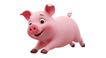 Pink cartoon pig running PNG isolated on transparent background, cute farm animal character for children s design and decoration