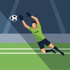 Goalkeeper's Leap: A dynamic illustration captures a goalkeeper in mid-air, extending towards the ball in a bid to save the goal