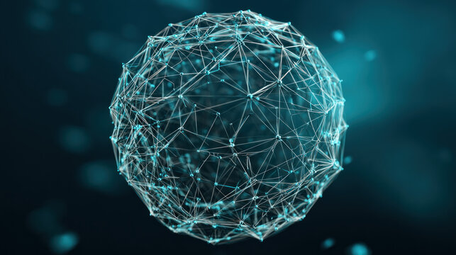 Abstract 3d sphere with interconnected lines and nodes, symbolizing a big data futuristic digital network .Digital Artificial Intelligence background with particles. 3D wireframe geometric sphere