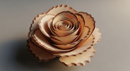 Intricately crafted paper rose with delicate serrated petals and warm earthy tones