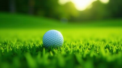Obraz premium A Golf Ball Resting on a Lush Green Putting Green at Sunset