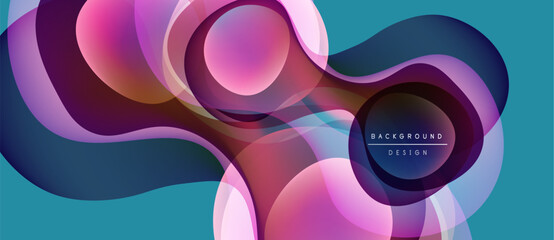 Abstract flowing shapes, vibrant colors, dynamic composition. Modern design with gradients, curves, teal background. Elegant visual presentation.