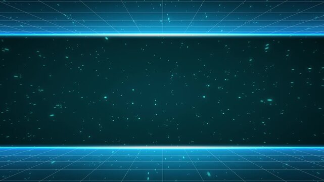 futuristic virtual grid platform background with empty content space and digital glowing particles for presentation and technology display