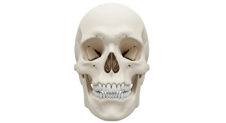 Human skull isolated PNG on transparent background, anatomical model for medical study and Halloween decoration, bone structure and teeth