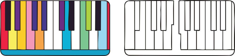 Fototapeta premium Colorful Keyboard Music Keys and Outline Set for Children s Education