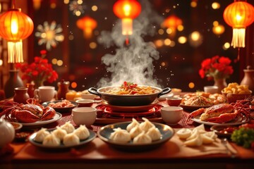 Festive feast with asian cuisine
