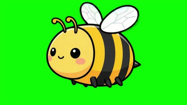 Cute Cartoon Honey Bee Flying Animated Loop on Green Screen Chroma Key Background for Kids and Nature Videos