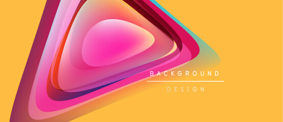 Abstract geometric design. Layers create depth, vibrant colors dominate yellow backdrop. Modern aesthetic, suitable for digital projects.