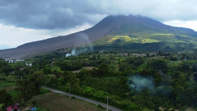 Aerial view of Mount Sinabung volcano in Karo, Indonesia