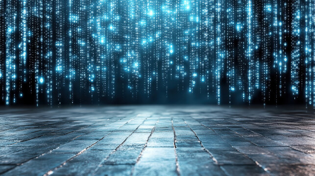Glowing digital code pattern cyber aesthetic floor scene
