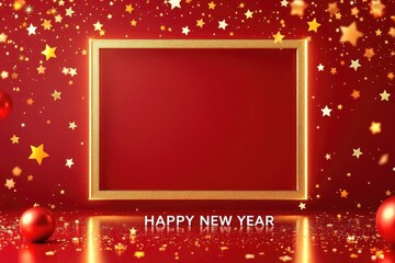 Festive mockup with golden frame and holiday decorations